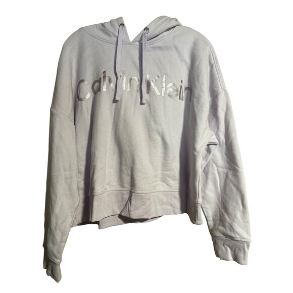 Calvin Klein Cropped Hoodie Womens XL Light Purple Sweatshirt - Picture 1 of 5